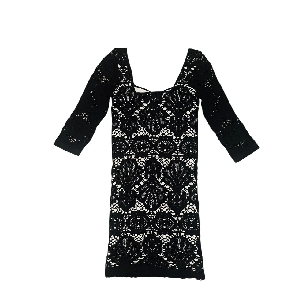 ND1 Free People Black Crochet Lace Bodycon Dress Party Cocktail‎ Evening